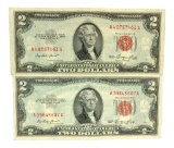 (2) 1953 $2 U.S. Red Seal Notes