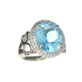 APP: 0.9k Fine Jewelry Designer Sebastian, 9.45CT Blue Topaz And Diamond Sterling Silver Ring