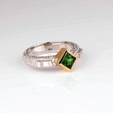 *Fine Jewelry 14 kt. Gold, New Custom Made 0.95CT Tsavorite And 0.20CT Diamond One Of a Kind Ring