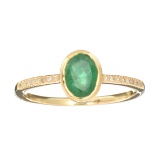 Designer Sebastian 14KT Gold, 0.75CT Oval Cut Emerald and 0.03CT Round Brilliant Cut Diamond Ring