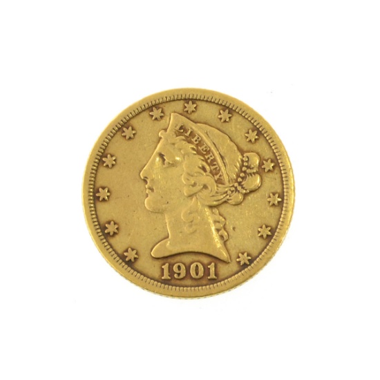 *1901-S $5 U.S. Liberty Head Gold Coin (PS-JWJ)