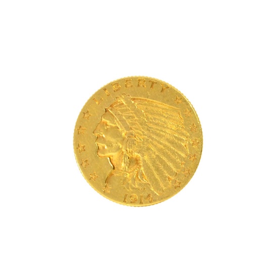 *1914-D $2.50 U.S. Indian Head Gold Coin (DF)