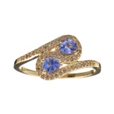 Designer Sebastian 14KT Gold, 0.42CT Pear Cut Tanzanite and 0.14CT Round Brilliant Cut Diamond Ring