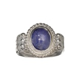 APP: 0.9k Fine Jewelry 3.17CT Oval Cut Violet Tanzanite And Sterling Silver Ring