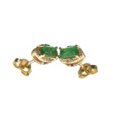 Sebastian 14KT Gold, 0.58CT Rectangular Cut Emerald and 0.05CT Round Brilliant Cut Diamond Earrings