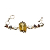 Designer Sebastian Vintage, Smoky Quartz / Garnet And Pearls Sterling Silver Custom Made Bracelet