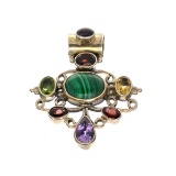 Designer Sebastian Vintage, Multi - Color Semi Precious Stone And Sterling Silver Pendant