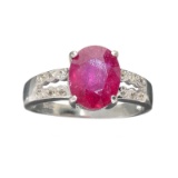 APP: 1.8k Fine Jewelry 3.00CT Ruby And Colorless Topaz Platinum Over Sterling Silver Ring
