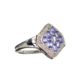 APP: 1k Fine Jewelry 0.55CT Marquise Cut Tanzanite And Diamond Over Sterling Silver Ring