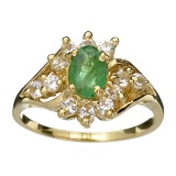 APP: 1.3k 14 kt. Gold, 0.41CT Oval Cut Emerald  And White Sapphire Ring
