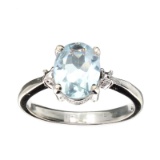 APP: 0.8k Fine Jewelry 1.45CT Oval Cut Aquamarine Beryl And Platinum Over Sterling Silver Ring
