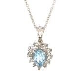 Fine Jewelry Designer Sebastian, 2.15CT Blue And White Topaz Sterling Silver Pendant With Chain