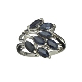 Fine Jewelry Designer Sebastian, 1.89CT Marquise Cut Blue Sapphire And Sterling Silver Cluster Ring