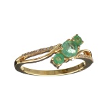 Designer Sebastian 14KT Gold, 0.62CT Round Cut Emerald and 0.02CT Round Brilliant Cut Diamond Ring