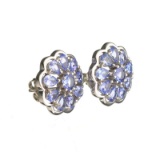 APP: 2.5k Fine Jewelry 0.60CT Round Cut Tanzanite And Sterling Silver Earrings