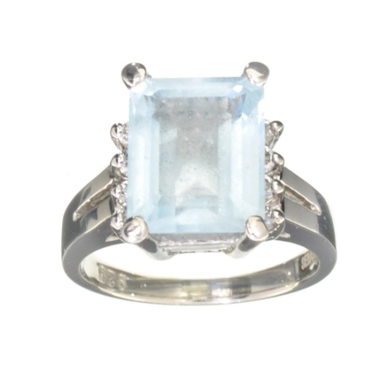 APP: 2.3k Fine Jewelry Designer Sebastian, 4.63CT Aquamarine And White Topaz Sterling Silver Ring