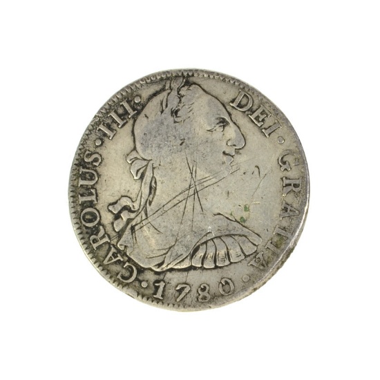 1780 Eight Reales American First Silver Dollar Coin