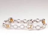 *Fine Jewelry Custom Made 18kt White Gold And 3.17CT Yellow/White Diamonds Bracelet (FR F511)