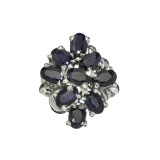 Fine Jewelry Designer Sebastian, 1.75CT Oval Cut Bllue Sapphire And Sterling Silver Clustr Ring
