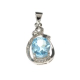 APP: 0.4k Fine Jewelry 3.45CT Blue Topaz And White Sapphire Sterling Silver Pendant