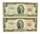(2) 1953 $2 U.S. Red Seal Notes