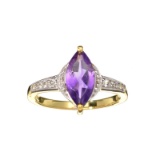 Fine Jewelry 1.45CT Purple Amethyst And White Sapphire With Gold Overlay Sterling Silver Ring