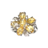 APP: 0.4k Fine Jewelry Designer Sebastian, Oval Cut 2.60CT Citrine And Sterling Silver Cluster Ring