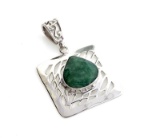 Fine Jewelry Designer Sebastian 9.60CT Pear Cut Green Beryl Emerald and Sterling Silver Pendant