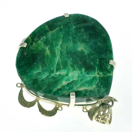APP: 15.8k Fine Jewelry Designer Sebastian 482.03CT Pear Cut Green Beryl and Sterling Silver Pendant