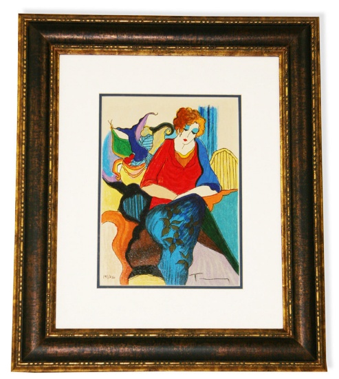 Tarkay- Framed Lithograph-Original Signature ''Waiting''