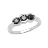 *Fine Jewelry 1.22CT Round Cut Black Diamond And Sterling Silver With Rhodium Ring