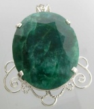Fine Jewelry Designer Sebastian 344.89CT Oval Cut Emerald and Sterling Silver Pendant Emerald