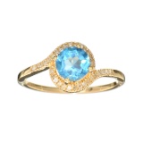 Designer Sebastian 14KT Gold, 1.09CT Blue Topaz and 0.08CT Round Brilliant Cut Diamond Ring
