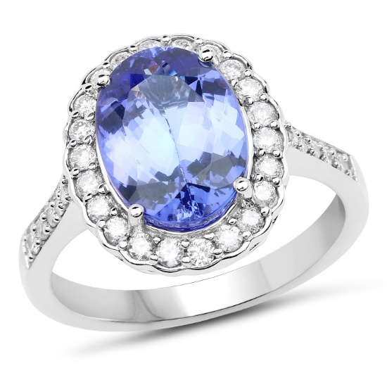*14 kt. White Gold, 3.39CT Oval Cut Tanzanite And Diamond Ring (Q R20949TANWD_14K WG)