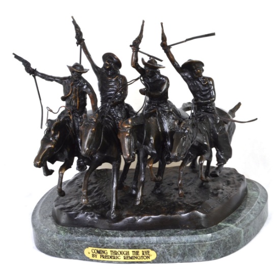 Very Rare Coming Thru The Rye By Frederic Remington- Bronze Reissue