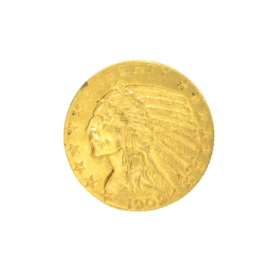 *1909-D $5 U.S. Indian Head Gold Coin (DF)
