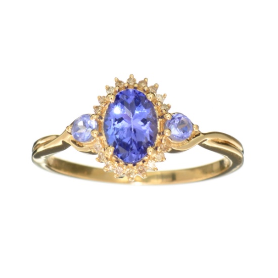 Designer Sebastian 14KT Gold, 1.10CT Tanzanite and 0.04CT Round Brilliant Cut Diamond Ring