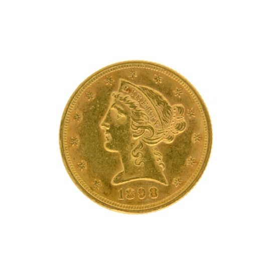 *1898 $5 Liberty Head Gold Coin (DF)