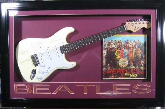 Beatles Laser Engraved Guitar - Plate Signatures