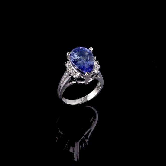 APP: 12.2k Fine Jewelry 14kt White Gold, 6.43CT Tanzanite And Diamond Ring