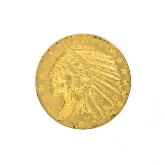 *1910-D $5 U.S. Indian Head Gold Coin (DF)