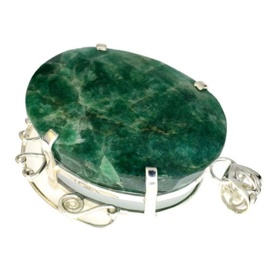 Fine Jewelry Designer Sebastian 288.02CT Oval Cut Green Beryl Emerald and Sterling Silver Pendant
