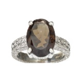 APP: 0.6k Fine Jewelry Designer Sebastian, 4.69CT Oval Cut Smoky Quartz And Sterling Silver Ring