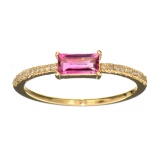 14KT Gold 0.42CT Rectangular Cut Pink Tourmaline and 0.06CT Round Brilliant Cut Diamond Ring