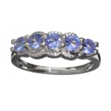 APP: 1k Fine Jewelry 1.00CT Round Cut Violet Blue Tanzanite And Platinum Over Sterling Silver Ring
