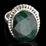 APP: 1.3k 8.11CT Oval Cut Green Sapphire and Sterling Silver Ring