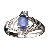 Fine Jewelry Designer Sebastian 1.10CT Blue Sapphire And Topaz  Platinum Over Sterling Silver Ring