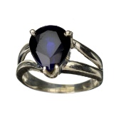APP: 4.7k Fine Jewelry Designer Sebastian 4.74CT Pear Cut Blue Sapphire and Sterling Silver Ring