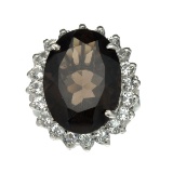 APP: 1k Fine Jewelry Designer Sebastian, 12.51CT Smoky Quartz And White Topaz Sterling Silver Ring