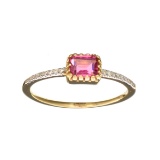 14KT Gold 0.58CT Rectangular Cut Pink Tourmaline and 0.05CT Round Brilliant Cut Diamond Ring